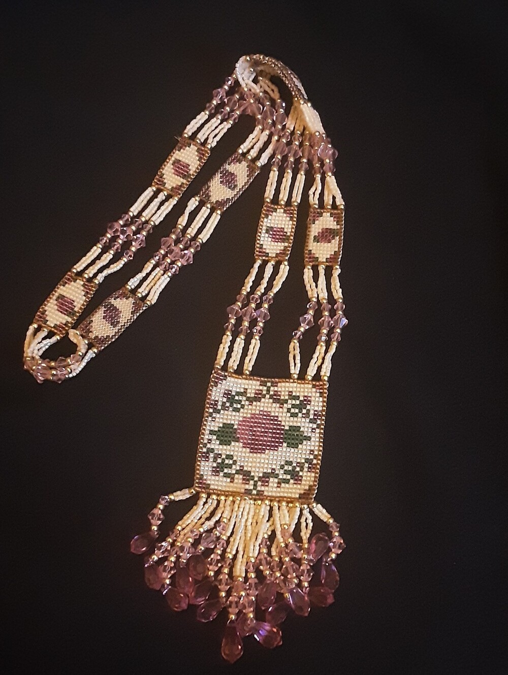 Vintage Victorian Style Loomed Micro-seed Glass Bead Necklace